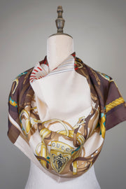WSS-5828 Brown Stirrups Luxury Style Silk Scarf