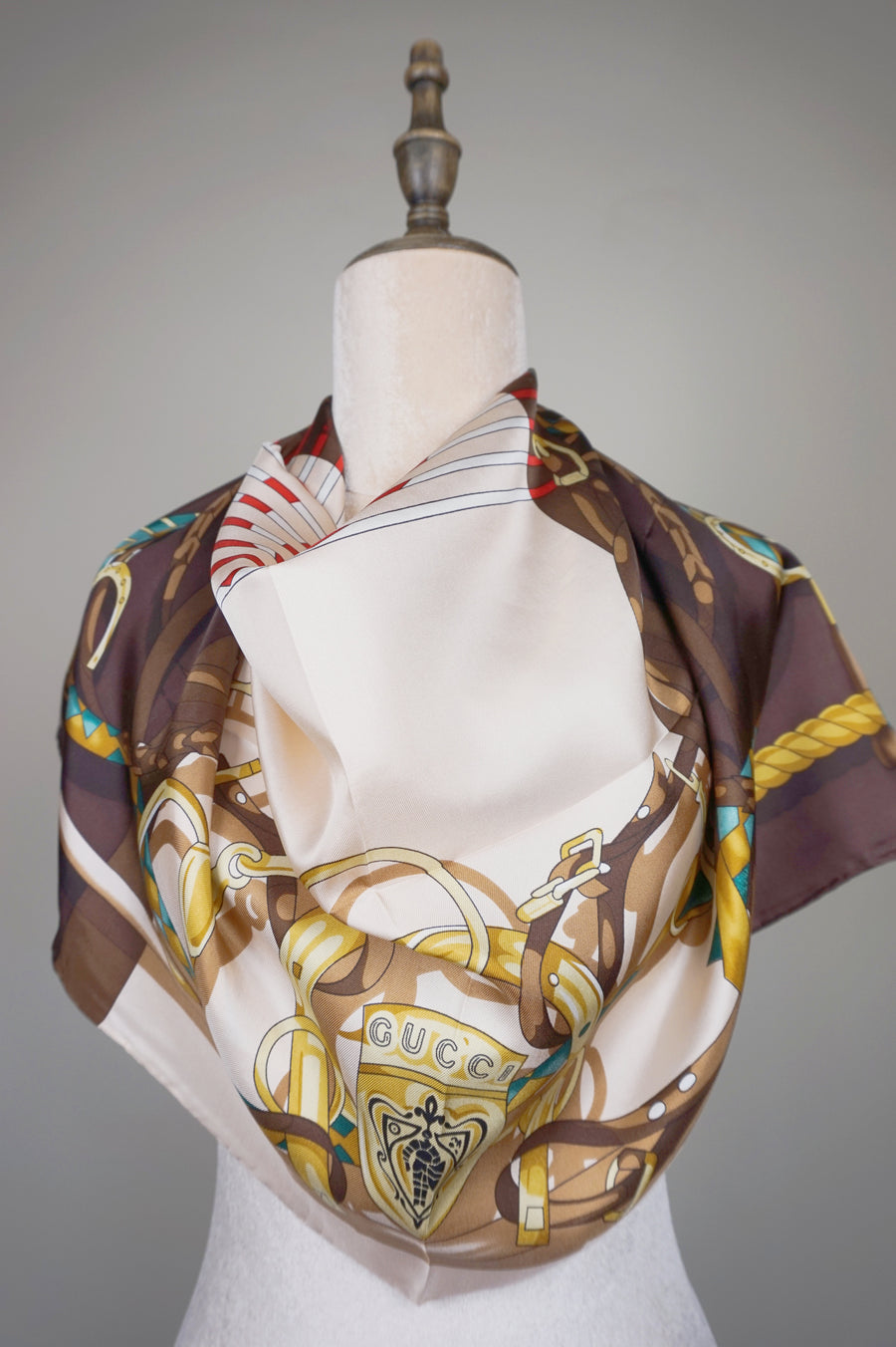 WSS-5828 Brown Stirrups Luxury Style Silk Scarf