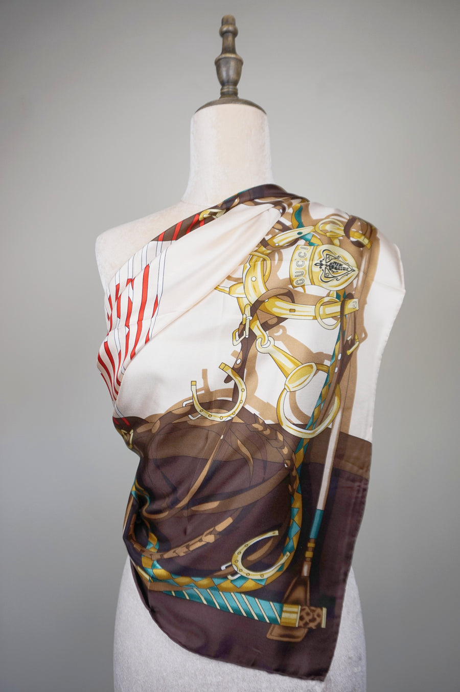 WSS-5828 Brown Stirrups Luxury Style Silk Scarf