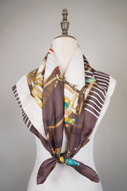WSS-5828 Brown Stirrups Luxury Style Silk Scarf