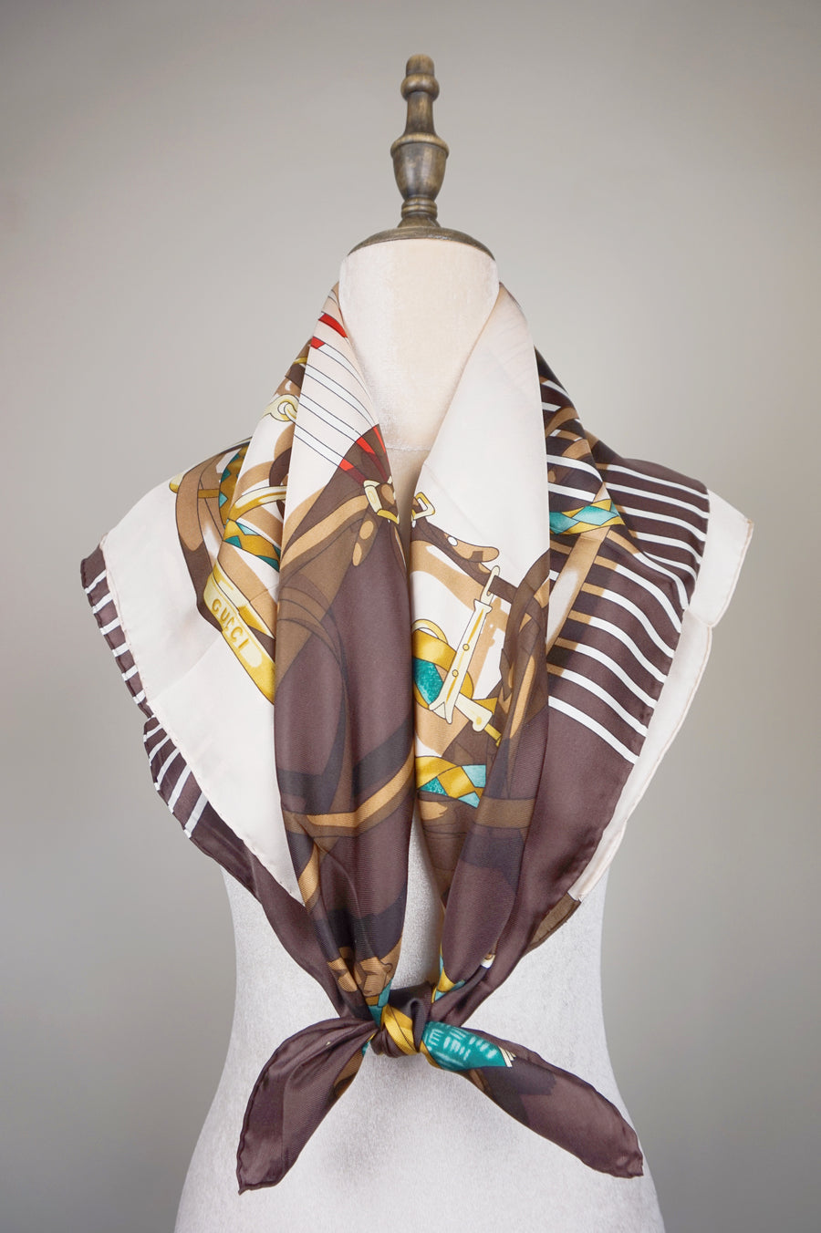 WSS-5828 Brown Stirrups Luxury Style Silk Scarf