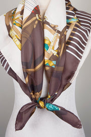 WSS-5828 Brown Stirrups Luxury Style Silk Scarf