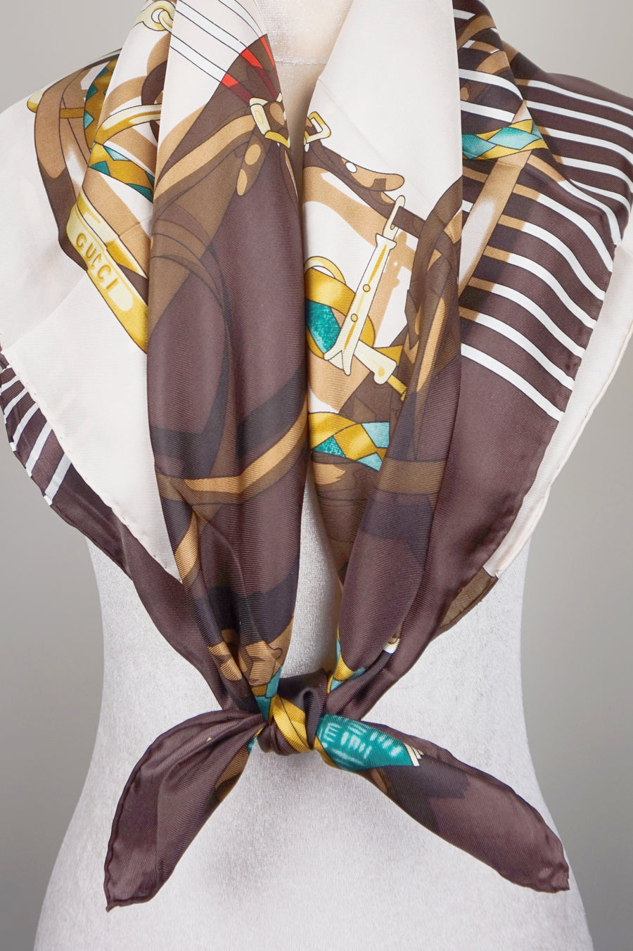 WSS-5828 Brown Stirrups Luxury Style Silk Scarf