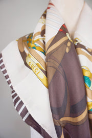 WSS-5828 Brown Stirrups Luxury Style Silk Scarf