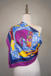 WSS-5829 Purple Four Horses Luxury Style Silk Scarf
