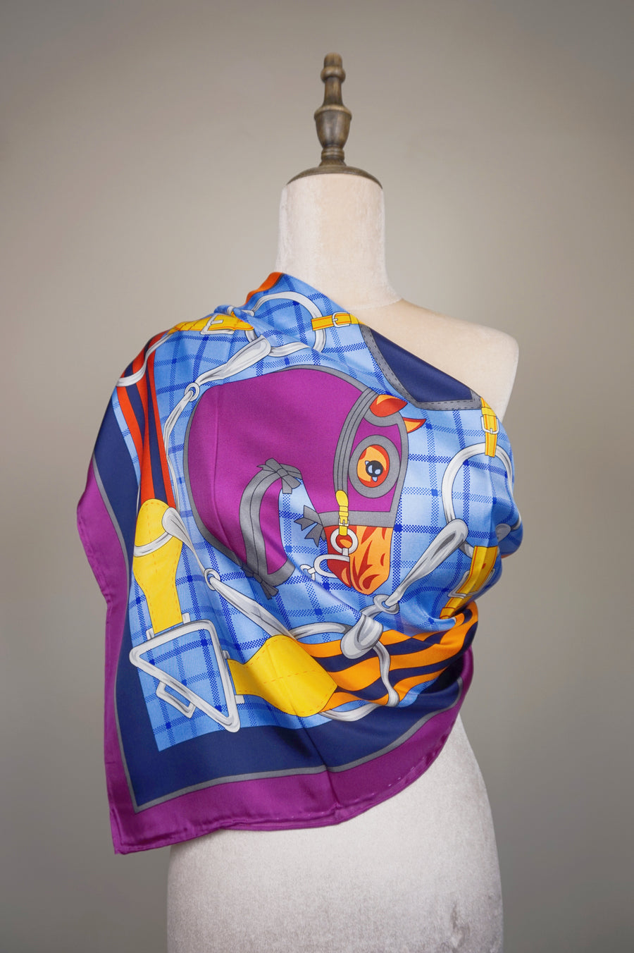 WSS-5829 Purple Four Horses Luxury Style Silk Scarf