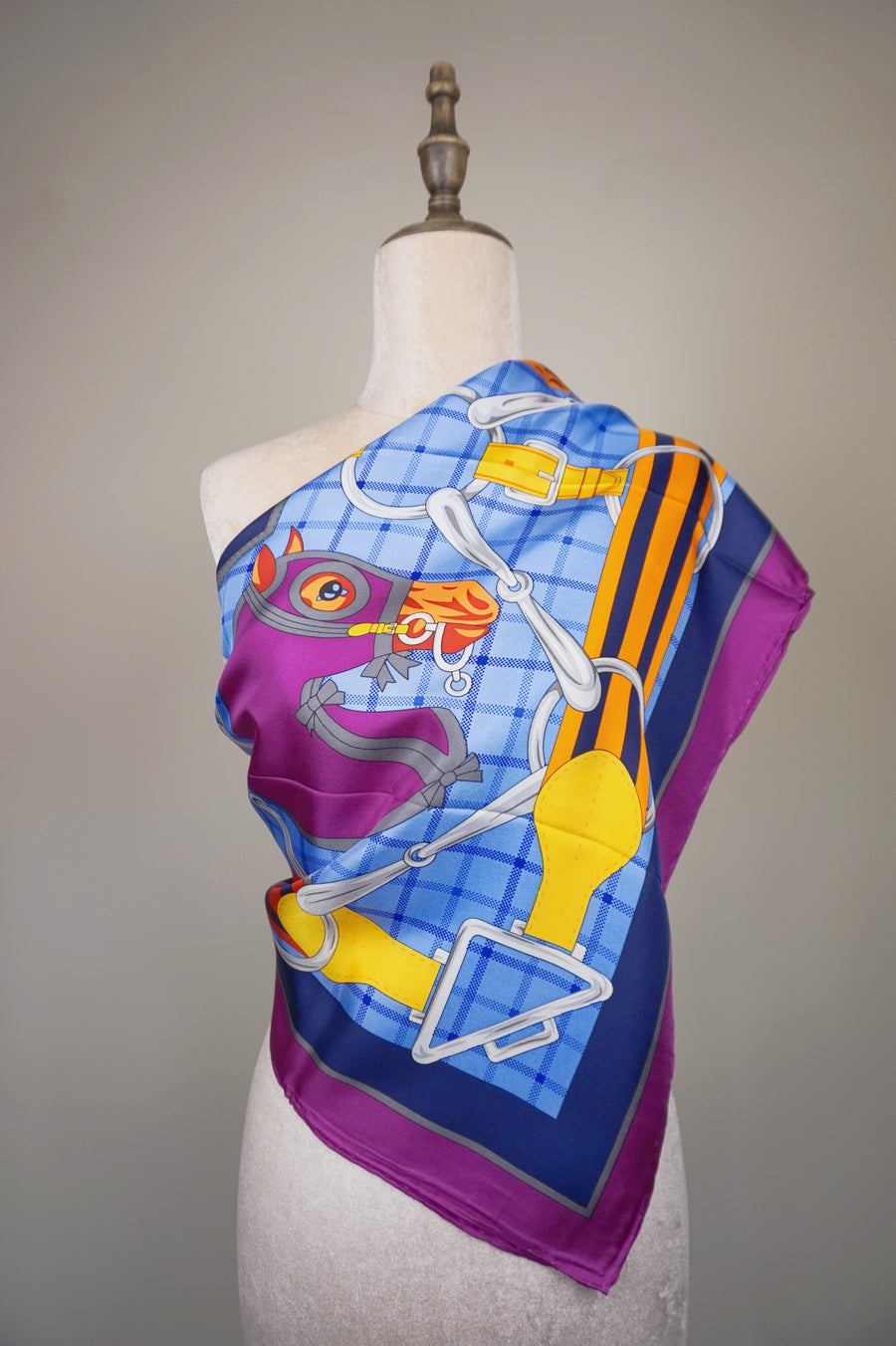 WSS-5829 Purple Four Horses Luxury Style Silk Scarf