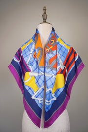 WSS-5829 Purple Four Horses Luxury Style Silk Scarf