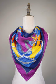 WSS-5829 Purple Four Horses Luxury Style Silk Scarf