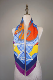 WSS-5829 Purple Four Horses Luxury Style Silk Scarf