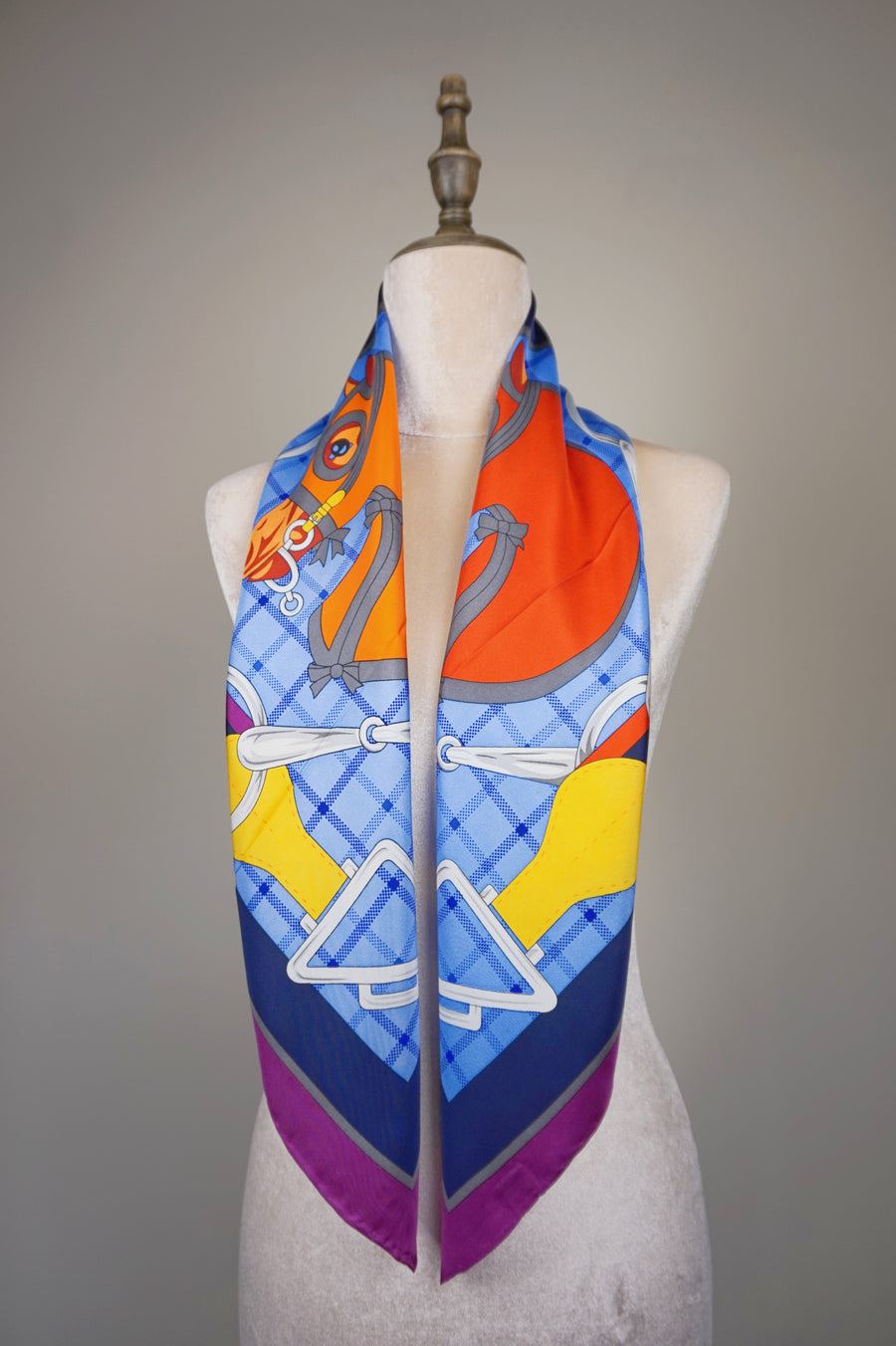 WSS-5829 Purple Four Horses Luxury Style Silk Scarf
