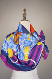 WSS-5829 Purple Four Horses Luxury Style Silk Scarf