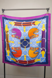 WSS-5829 Purple Four Horses Luxury Style Silk Scarf