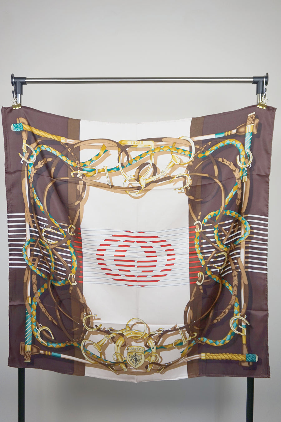 WSS-5828 Brown Stirrups Luxury Style Silk Scarf
