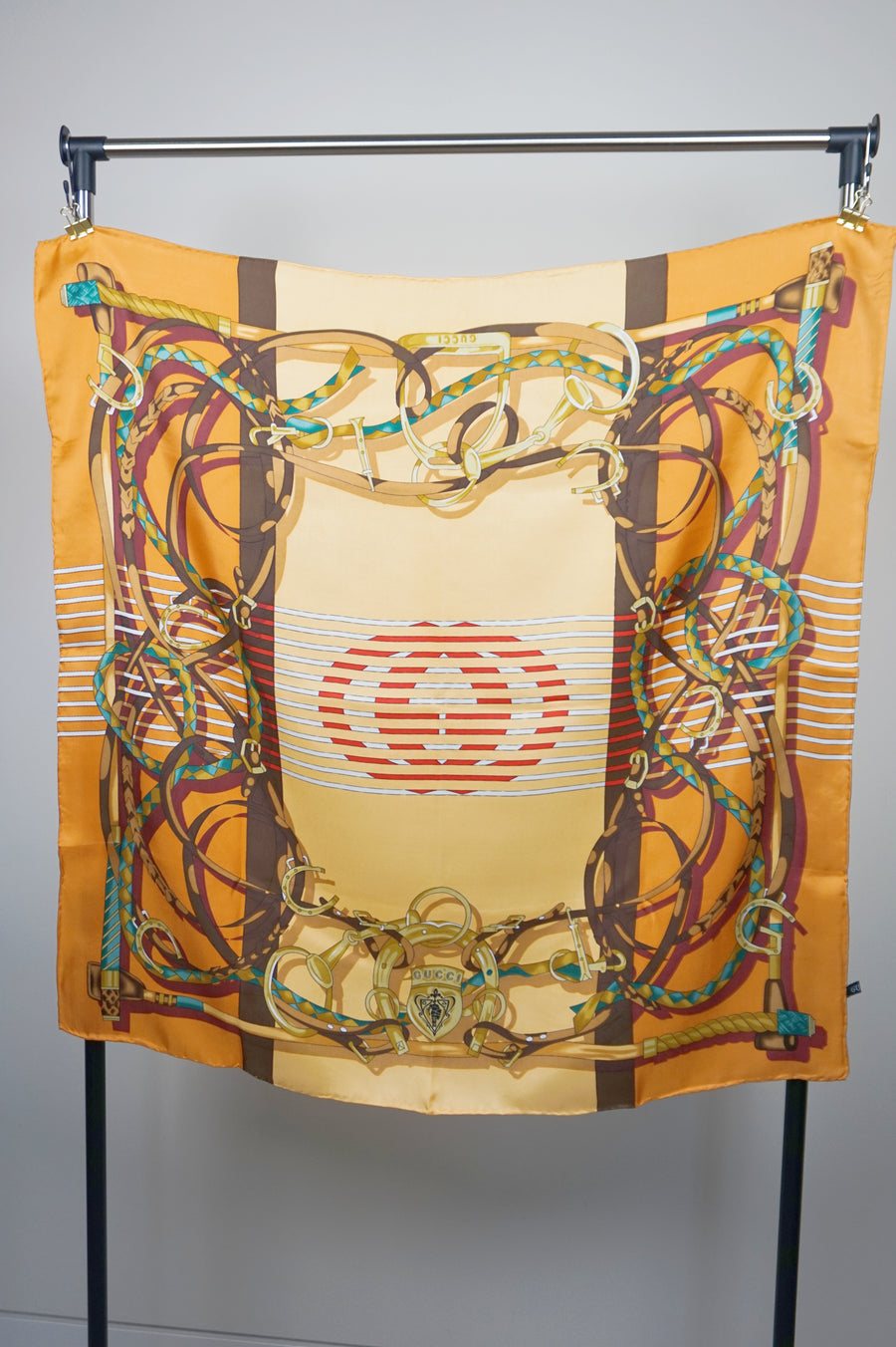 WSS-5827 Orange Stirrups Luxury Style Silk Scarf