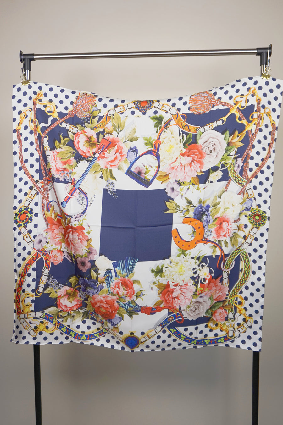 WSS-5825 Polka Dots & Stirrups Luxury Style Silk Scarf