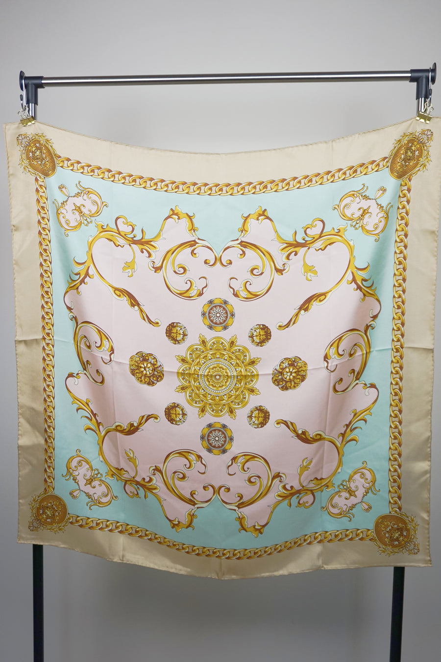 WSS-5824 Beige & Pink Luxury Style Silk Scarf