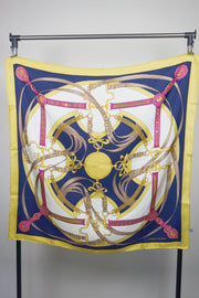 WSS-5823 Mustard Belts & Chains Luxury Style Silk Scarf