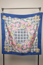 WSS-5822 Blue French Roses Elegant Style Silk Scarf ( Queen's Favorite )