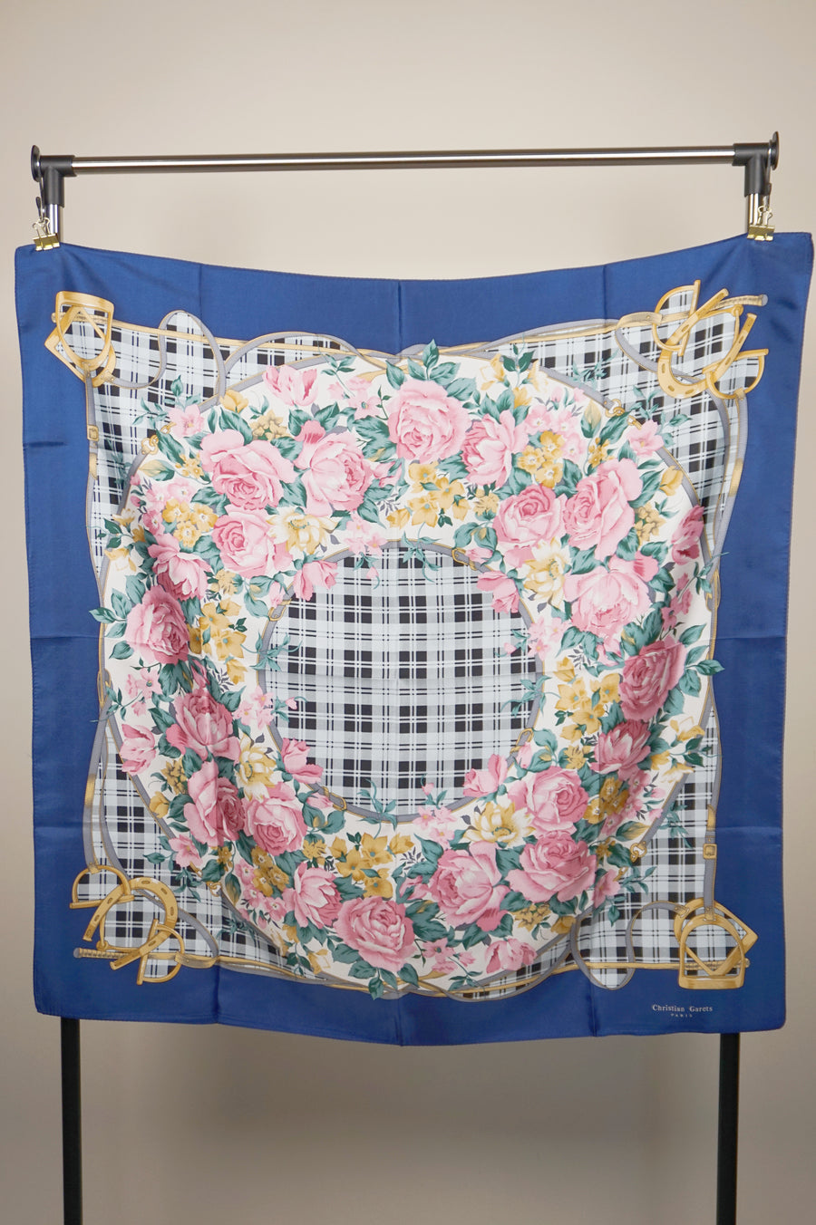 WSS-5822 Blue French Roses Elegant Style Silk Scarf ( Queen's Favorite )