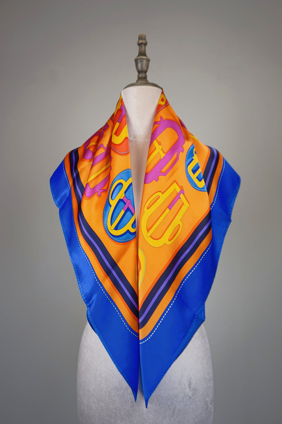 WSS-5836 Royal Blue & Orange Luxury Style Silk Scarf