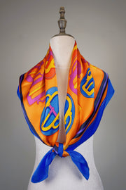 WSS-5836 Royal Blue & Orange Luxury Style Silk Scarf