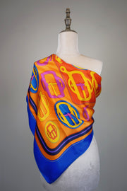 WSS-5836 Royal Blue & Orange Luxury Style Silk Scarf