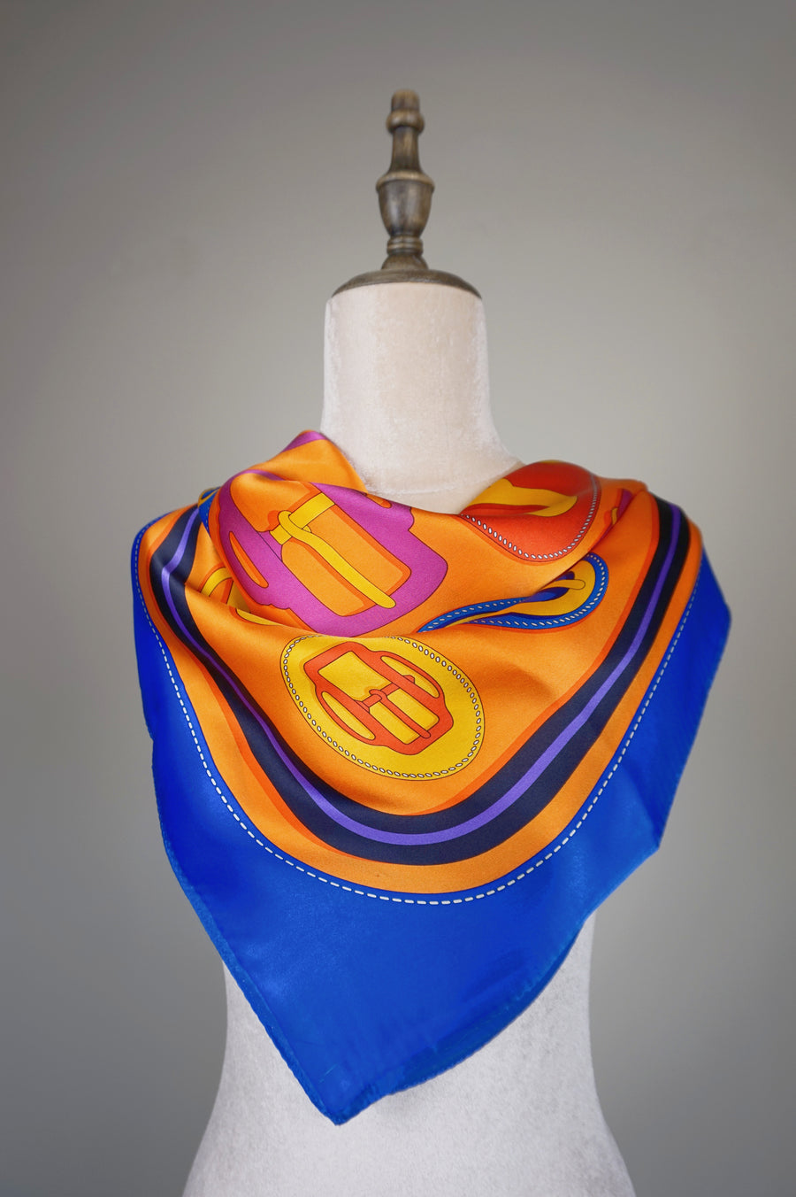 WSS-5836 Royal Blue & Orange Luxury Style Silk Scarf
