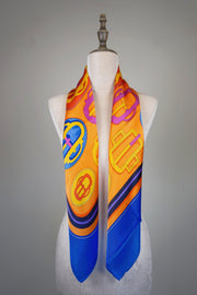 WSS-5836 Royal Blue & Orange Luxury Style Silk Scarf