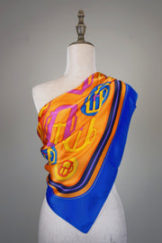 WSS-5836 Royal Blue & Orange Luxury Style Silk Scarf