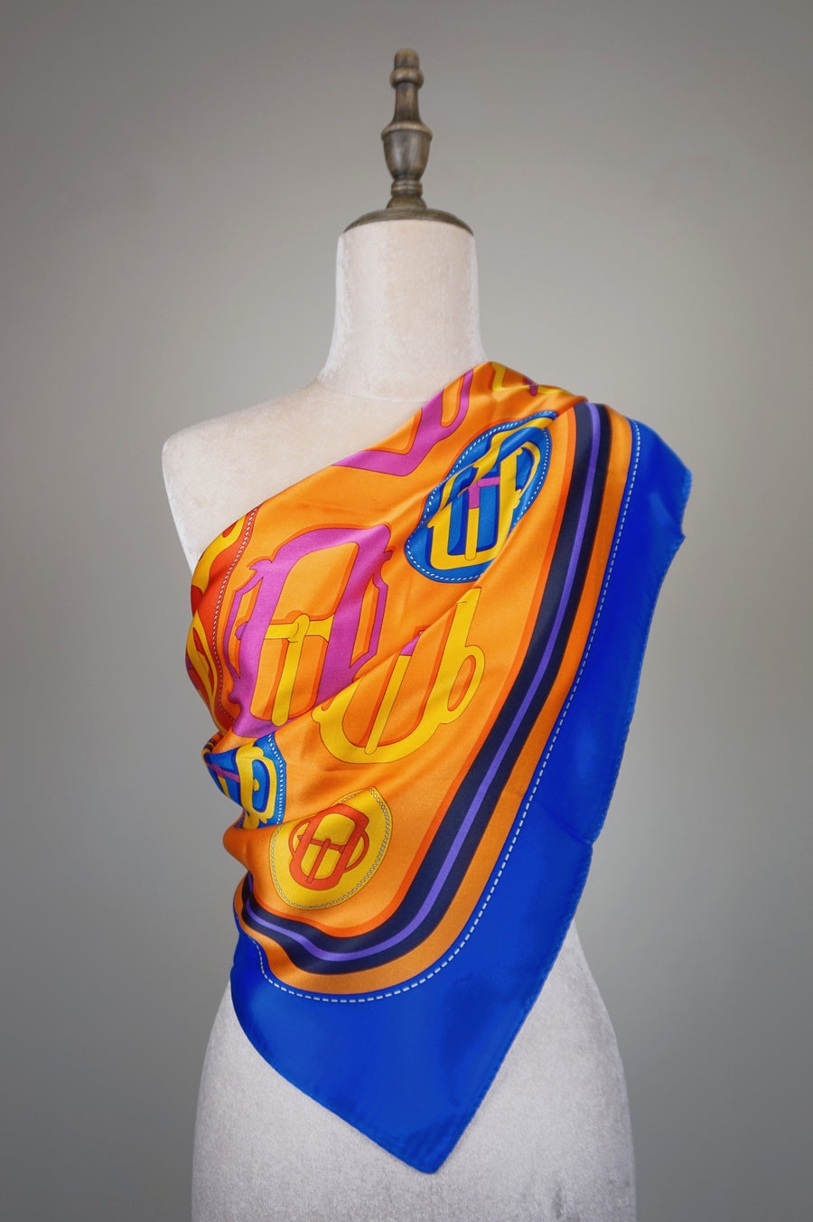 WSS-5836 Royal Blue & Orange Luxury Style Silk Scarf