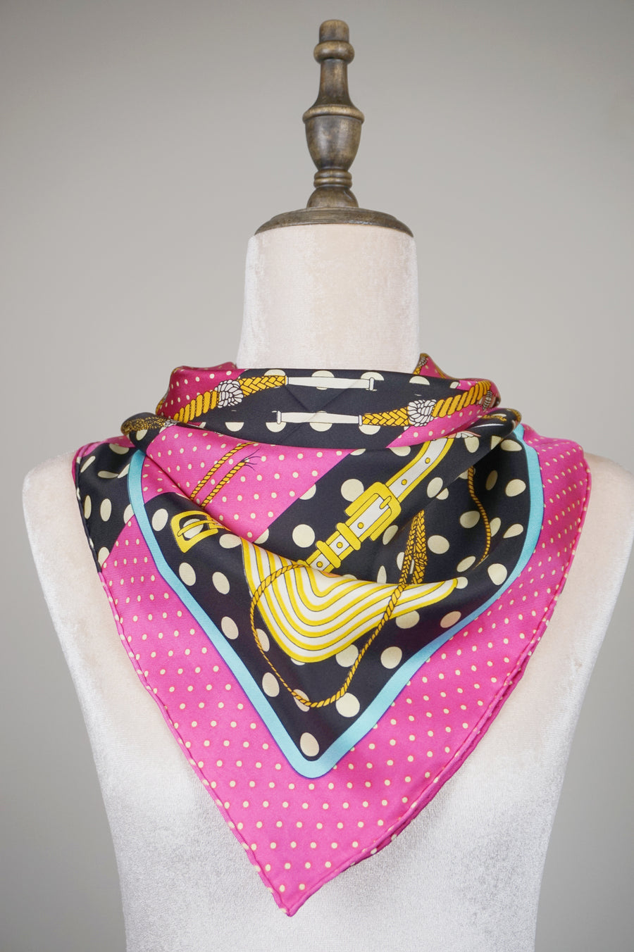 WSS-5837 Pink Polka Dots Luxury Style Silk Scarf ( middle size )