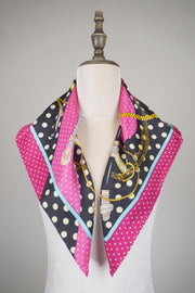 WSS-5837 Pink Polka Dots Luxury Style Silk Scarf ( middle size )
