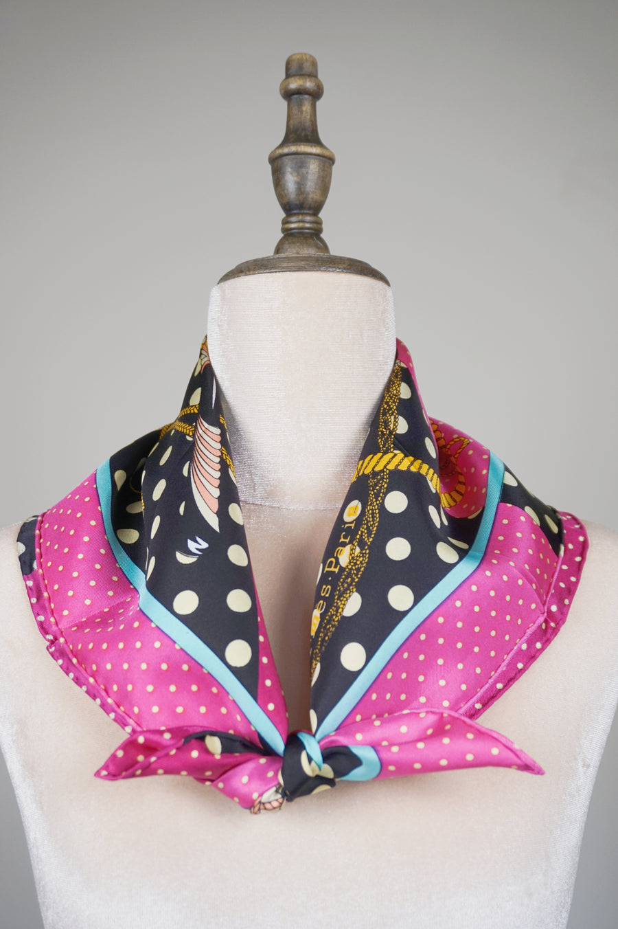 WSS-5837 Pink Polka Dots Luxury Style Silk Scarf ( middle size )