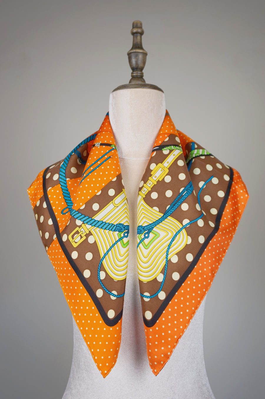WSS-5838 Orange Polka Dots Luxury Style Silk Scarf ( middle size )