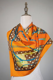 WSS-5838 Orange Polka Dots Luxury Style Silk Scarf ( middle size )