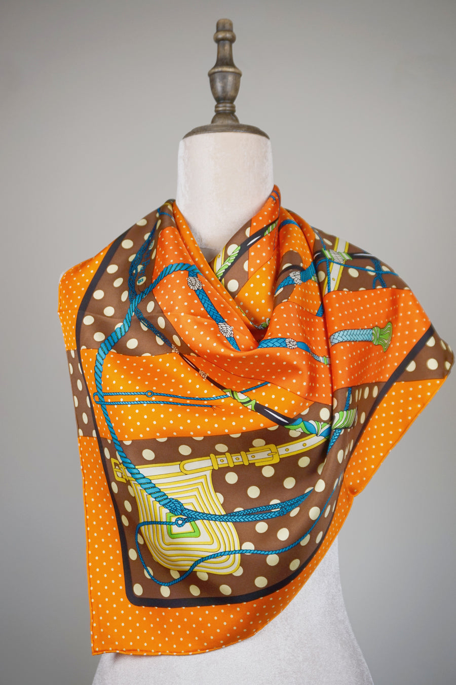 WSS-5838 Orange Polka Dots Luxury Style Silk Scarf ( middle size )