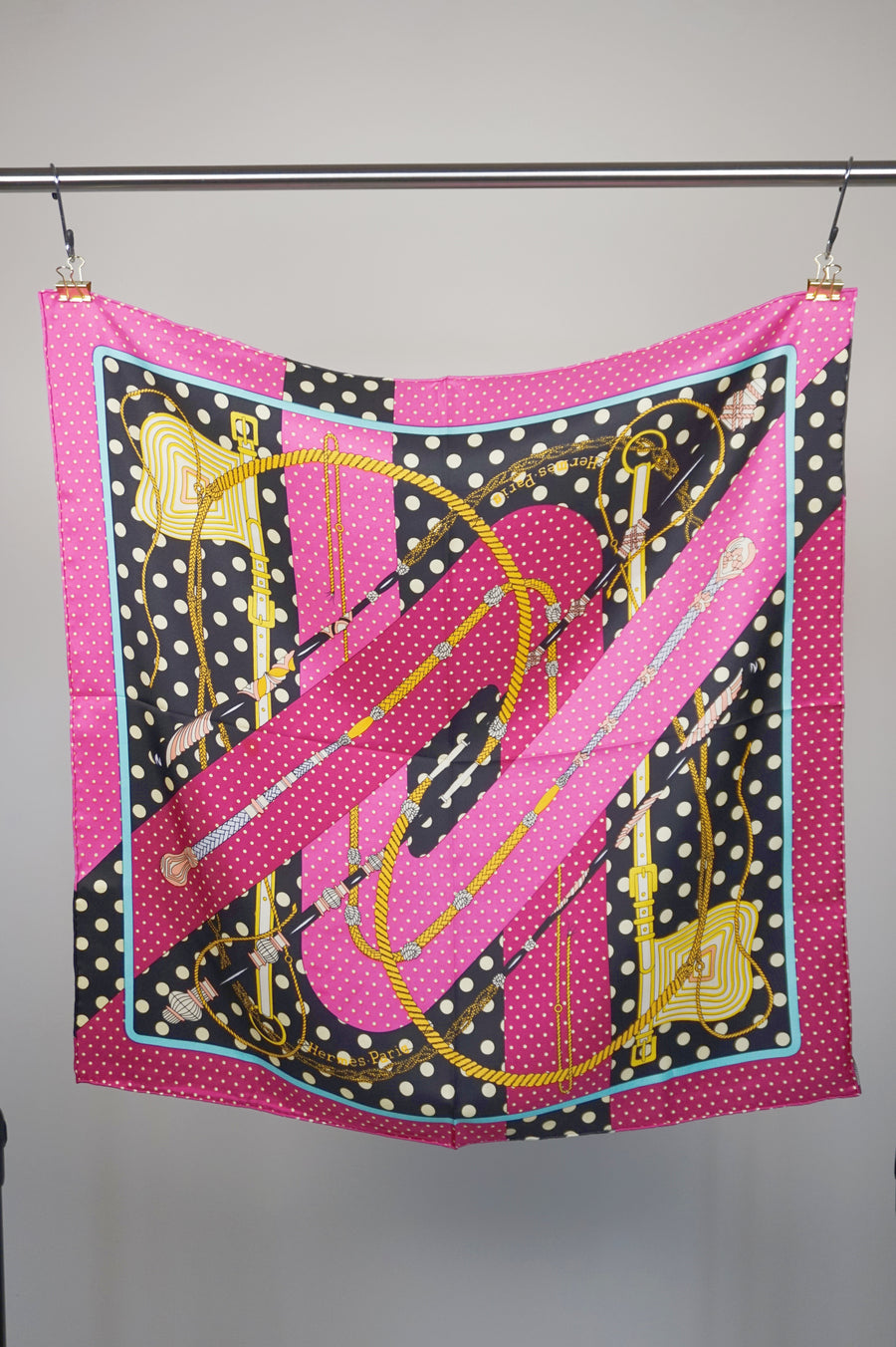 WSS-5837 Pink Polka Dots Luxury Style Silk Scarf ( middle size )