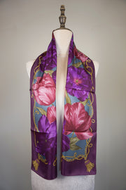 WSS-5839 Purple Flower Feast Silk Scarf ( long size )