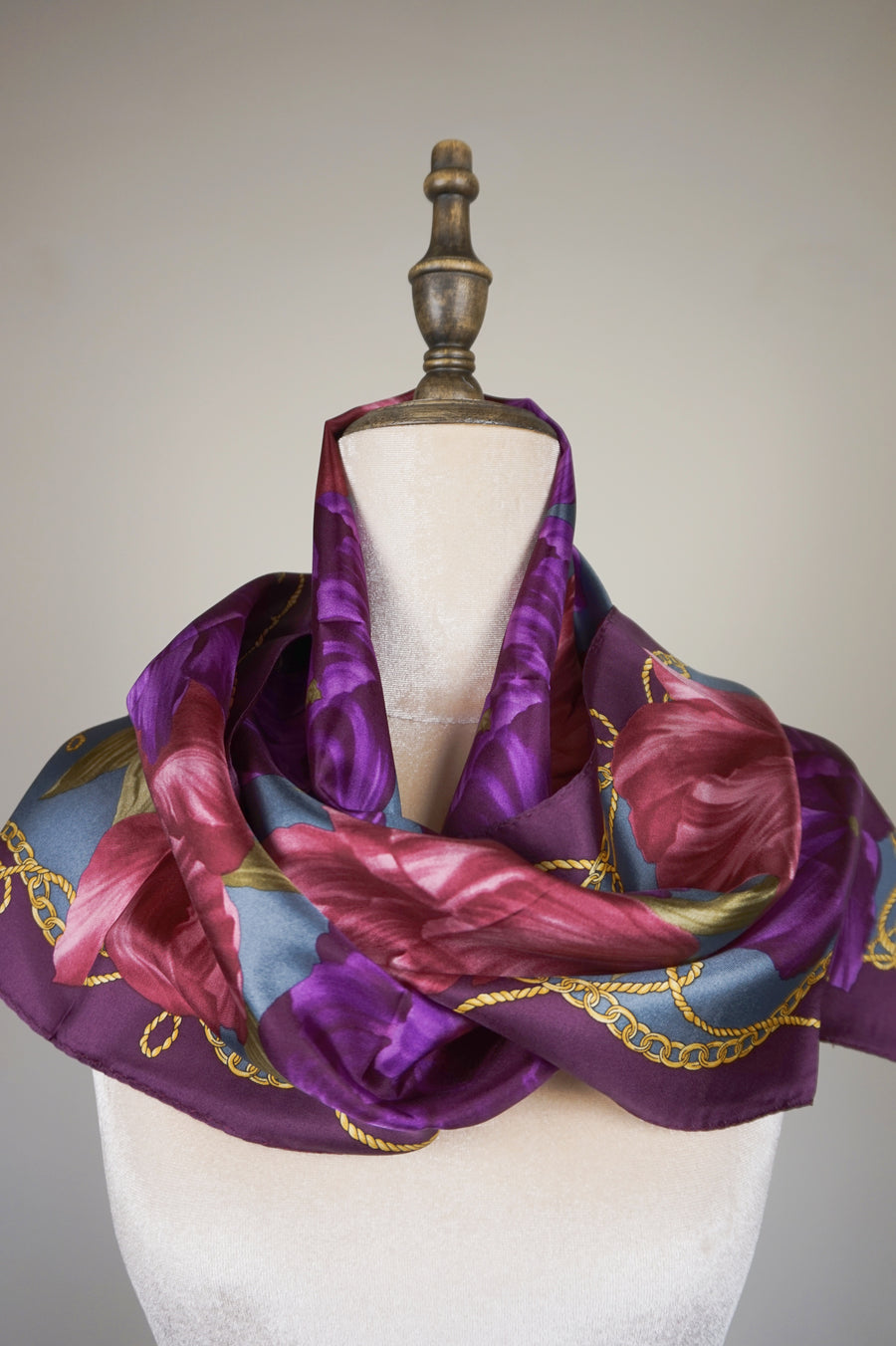 WSS-5839 Purple Flower Feast Silk Scarf ( long size )