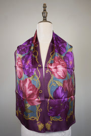 WSS-5839 Purple Flower Feast Silk Scarf ( long size )