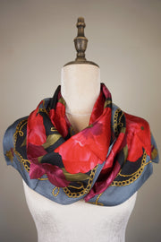 WSS-5840 Gray Flower Feast Silk Scarf ( long size )
