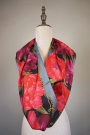 WSS-5840 Gray Flower Feast Silk Scarf ( long size )