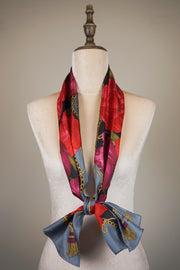 WSS-5840 Gray Flower Feast Silk Scarf ( long size )