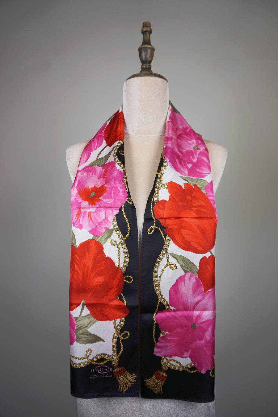 WSS-5842 Black Flower Feast Silk Scarf ( long size )