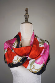 WSS-5842 Black Flower Feast Silk Scarf ( long size )