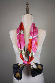 WSS-5842 Black Flower Feast Silk Scarf ( long size )