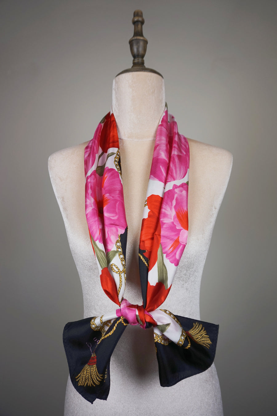 WSS-5842 Black Flower Feast Silk Scarf ( long size )