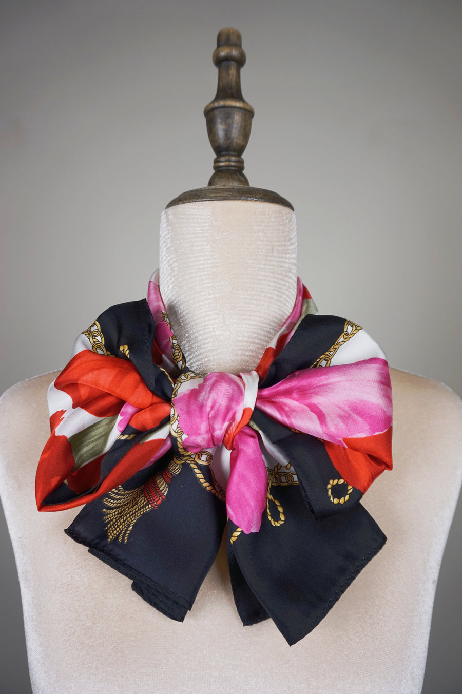 WSS-5842 Black Flower Feast Silk Scarf ( long size )