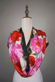 WSS-5842 Black Flower Feast Silk Scarf ( long size )